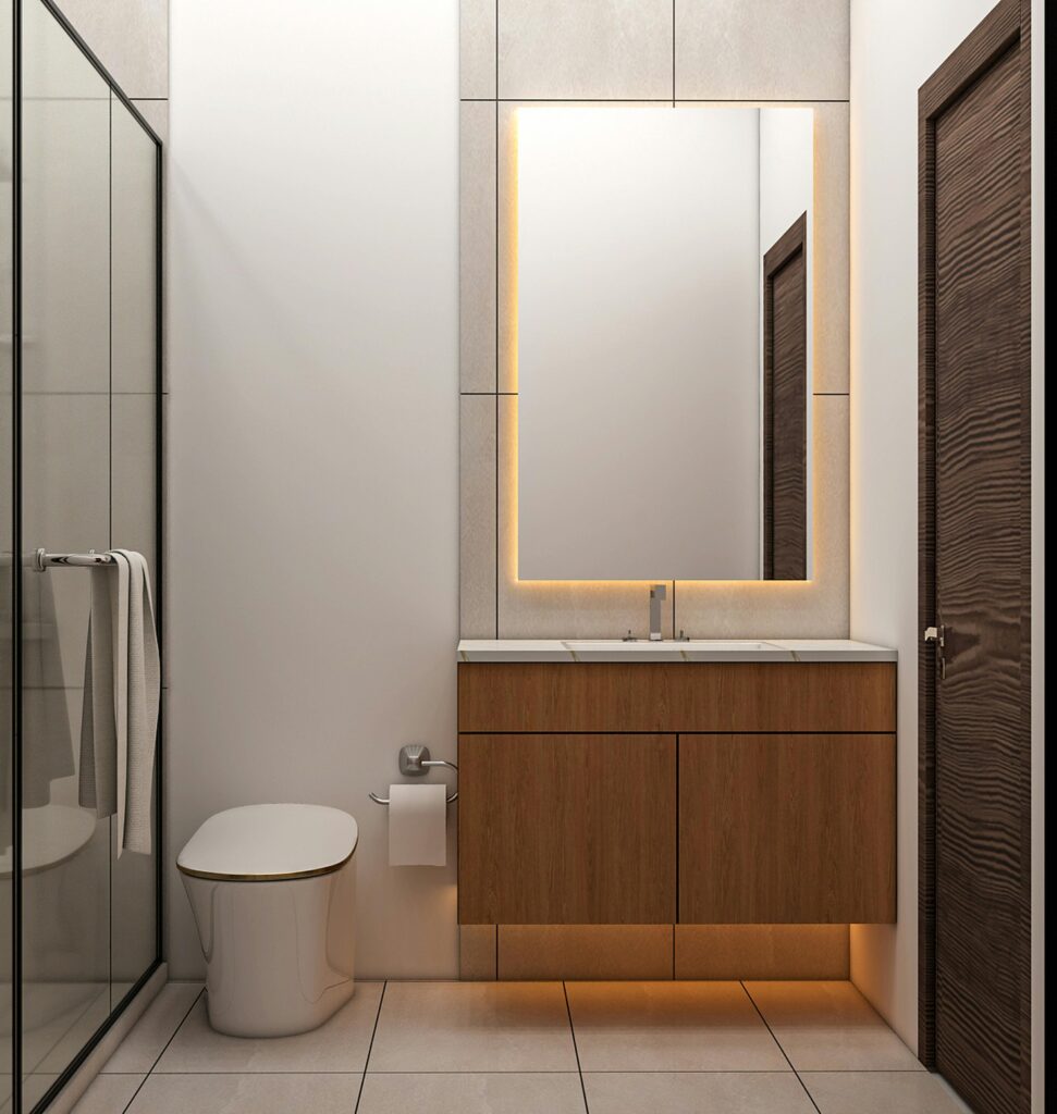 Salle de bains d’une suite parentale au design moderne et élégant.
