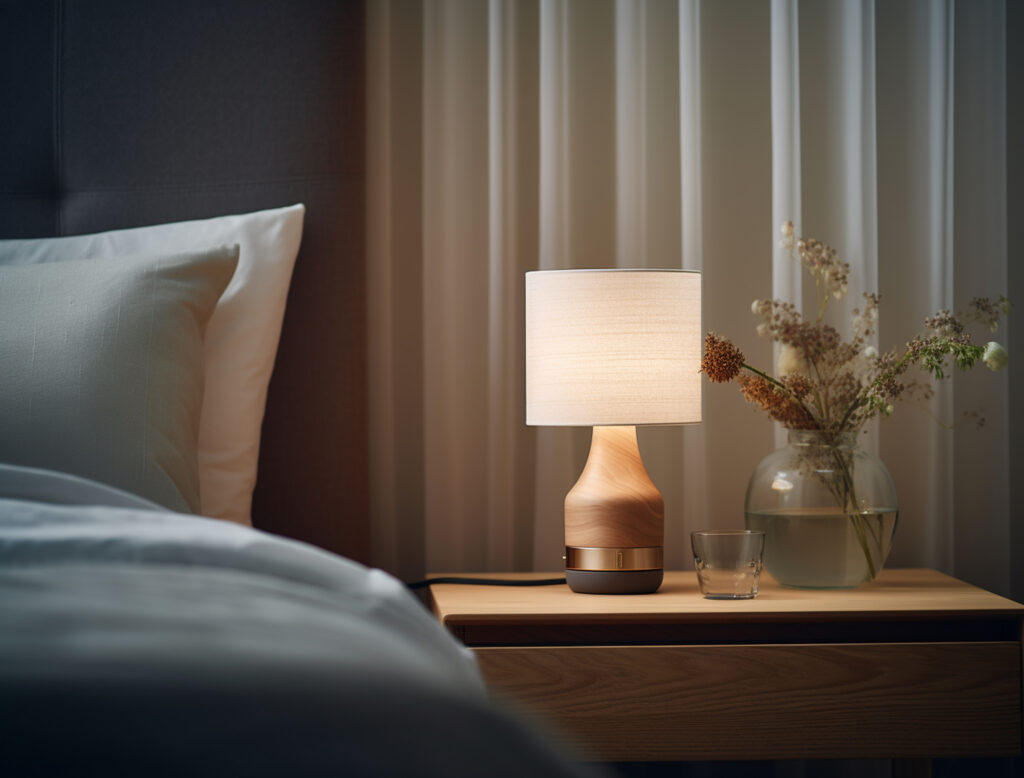 Vue d’une lampe contemporaine au rendu photoréaliste.