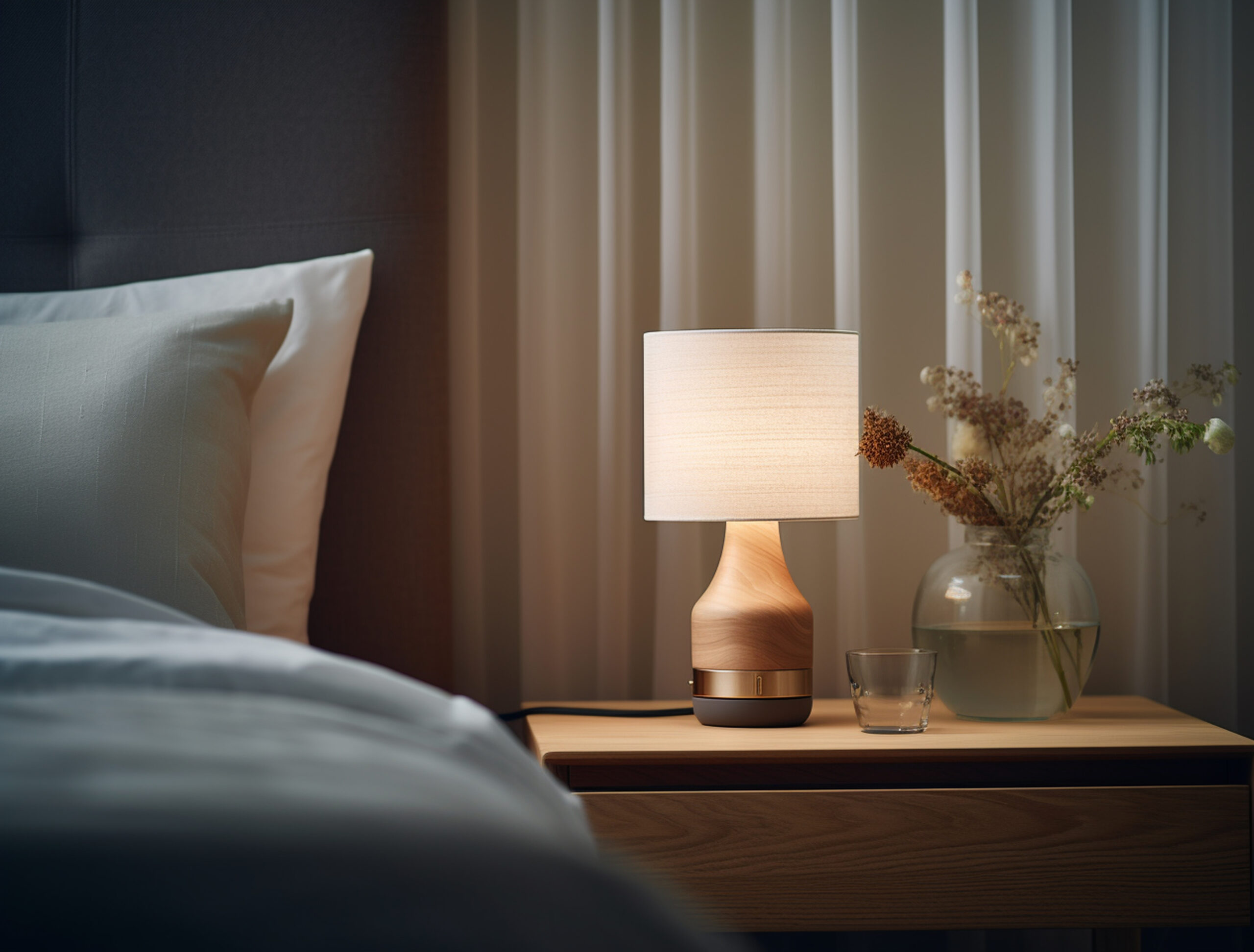 Vue d’une lampe contemporaine au rendu photoréaliste.