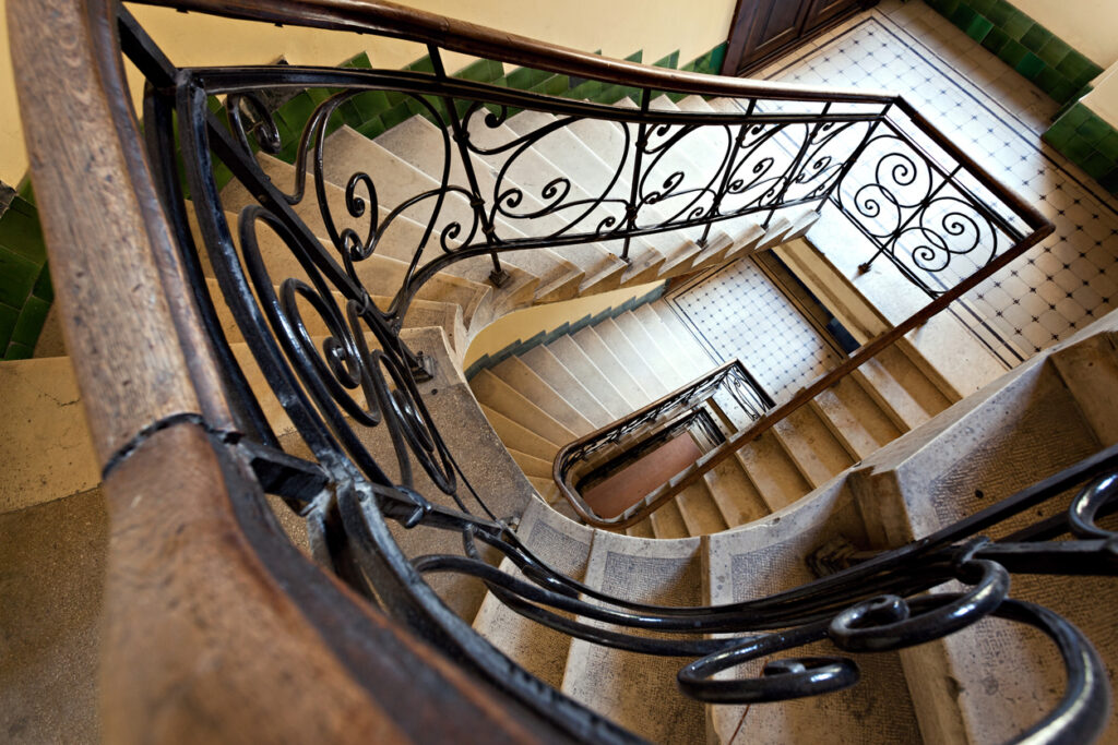 top view of old fashioned retro spiral staircase